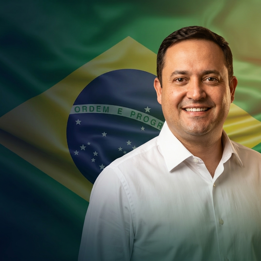 Marcio Fernandes, deputado estadual PL-MS, com bandeira do Brasil